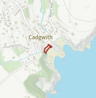 Map of Cadgwith Cove: the stretch where dogs are banned 1 July to 31 August is hatched in brick.