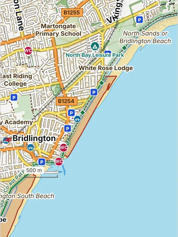 Map of North Beach: the stretch where dogs are banned 1 May to 30 September is hatched in brick.